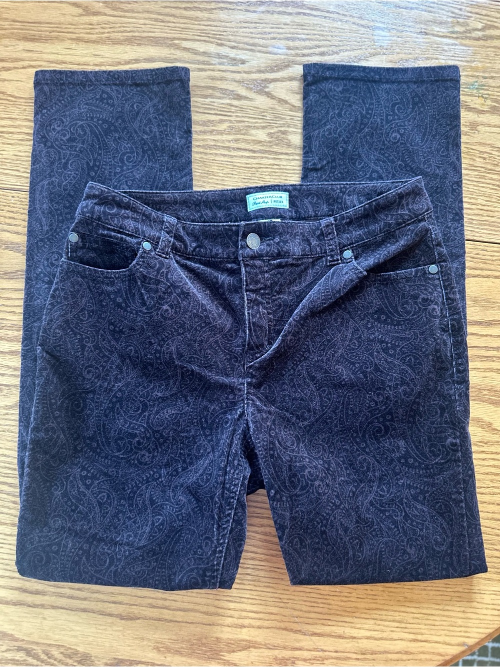 Charter Club Brown Corduroy Paisley Print Pants 6P